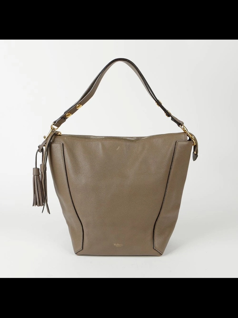 Mulberry Taupe Pebbled Leather Shoulder Hobo with Tassel